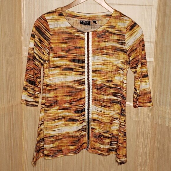 Onque Womens Orange Gold Embroidered Abstract Burnout Tunic Medium - Picture 1 of 5